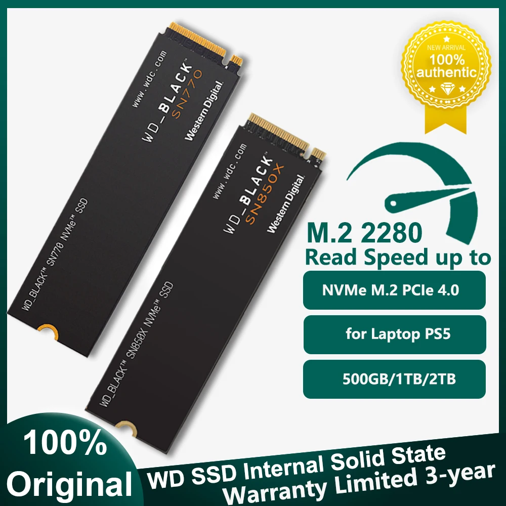 WD_BLACK SSD SN770 SN850X Solid State Drive NVMe Internal Gaming SSD Gen4 PCIe M.2 2280 3D NAND SSD for PC PS5 Desktop Laptop