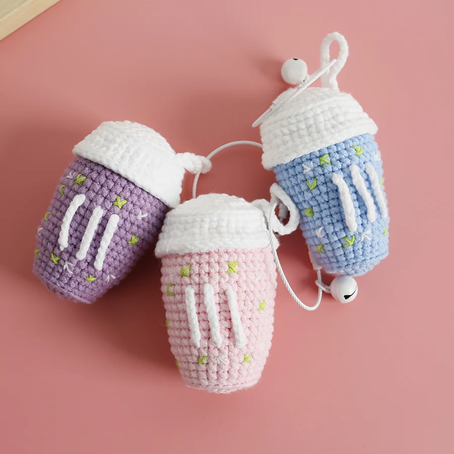 Creative Milk Tea Series Animal Doll Crochet Keychain Knitting Capybara Doll Keychain Cute Coffee Cup Keyring Custom Accessories view 6