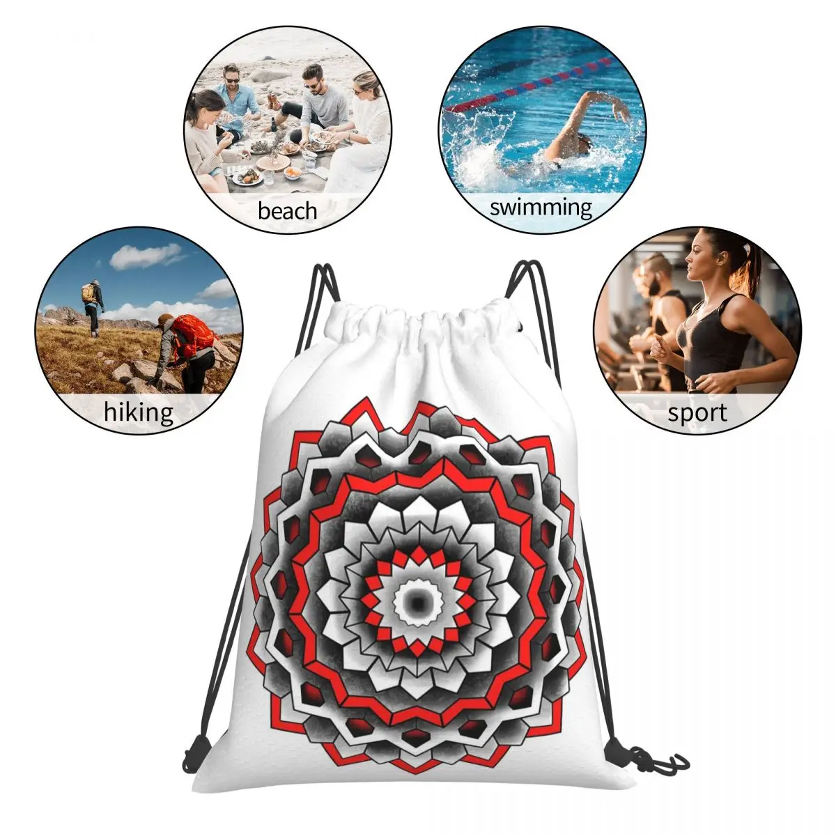 Mandala Desgin Backpacks Casual Portable Drawstring Bundle Pocket Sports Bag Book Bags For Travel Students