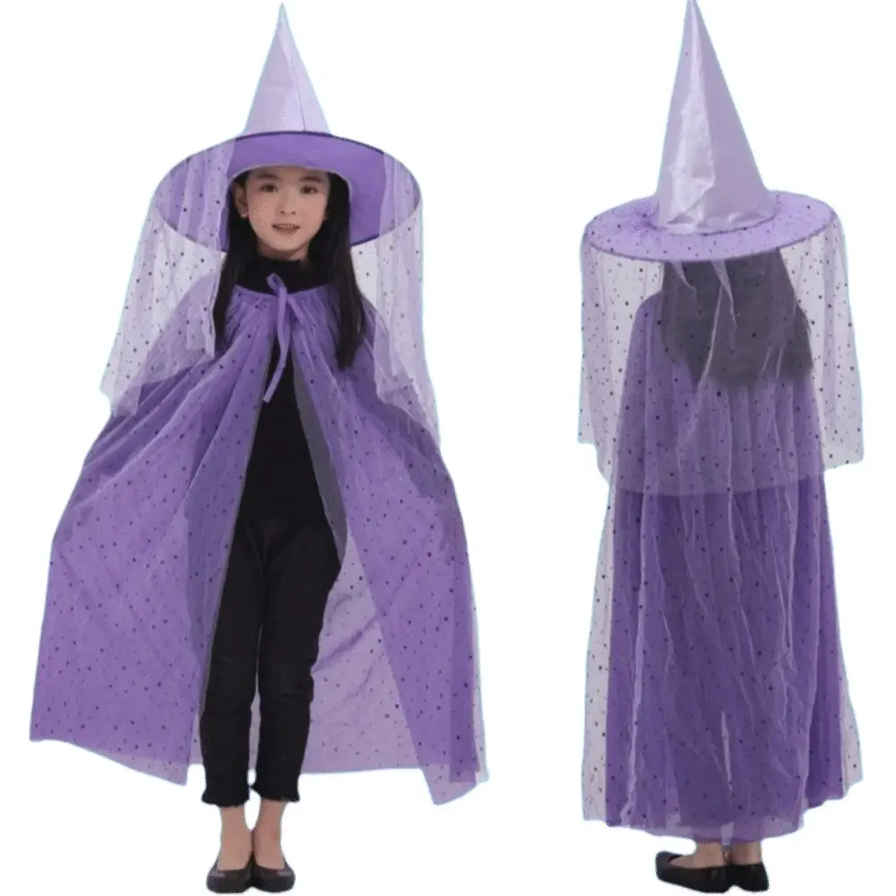 クリエイティブ二重層ハロウィンマント帽子スターローブハロウィン子供衣装メッシュコスプレケープ帽子セットパフォーマンス