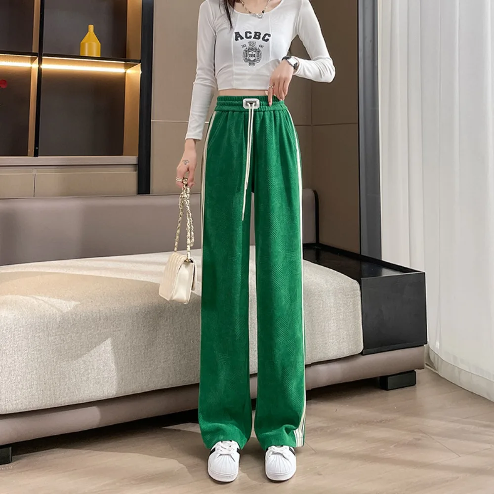 Damskie elastyczne spodnie dresowe z wysokim stanem, sznurkiem, luźne spodnie z szerokimi nogawkami, damskie spodnie proste na wiosnę i jesień, pantalones mujer