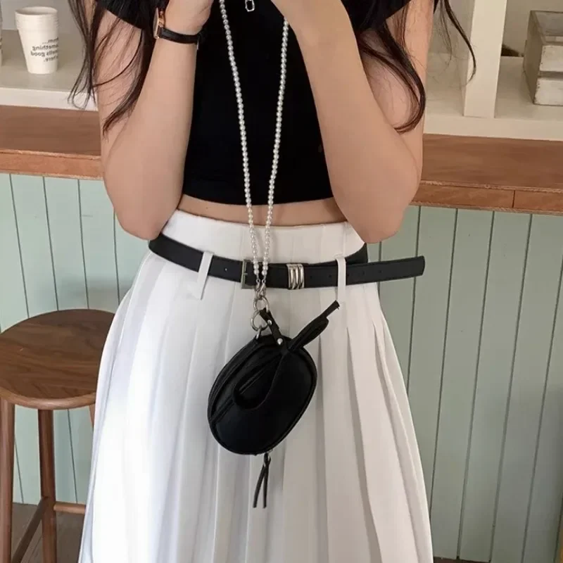 

2025 Trend Female Waist Packs Chest Bag Fashion Black Advanced Sense Mini Chain Bag Leisure Versatile Korean Small Crossbody Bag