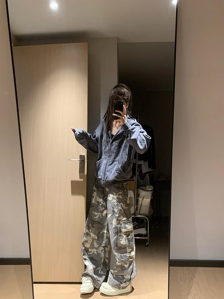 

American Sle Retro High Street Printed Hoodie Cardigan Women's Loose Design Couple's Outerwear Autumn Winter New Arrival