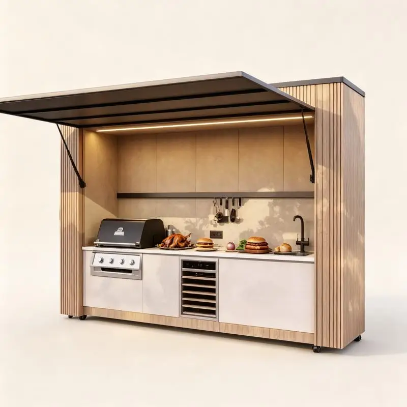 Outdoor Kitchen Integrated Outdoor Cooking Island 304 Stainless Steel Built In Grill Storage Drawers For Deck