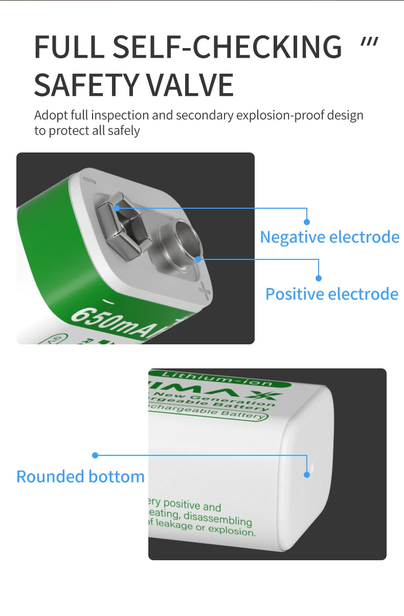 PUJIMAX New Smart 9V Battery Charger With 650mAh 9V Rechargeable Li-ion Battery Set For Multimeter Smoke Alarm Metal Detector