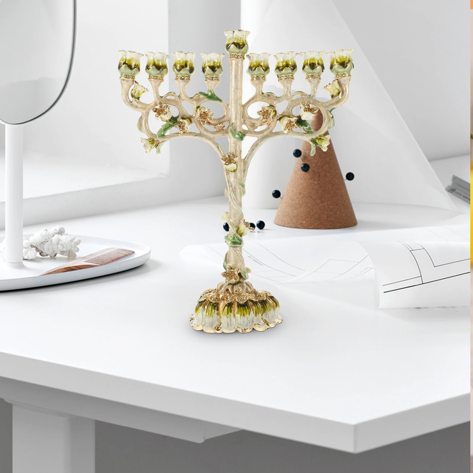 

Nine-headed Candlestick Holder Metal Alloy Stand Retro Enamel Religious Item For Home Decor Celebrations Wedding Party