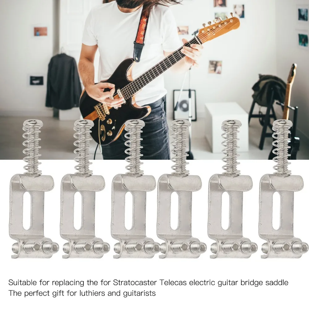 6PCS Precision Metal Guitar Bridge Saddles Silver 10.5mm Width Electric Guitar Saddles Bridge Saddle Replacement For Guitar