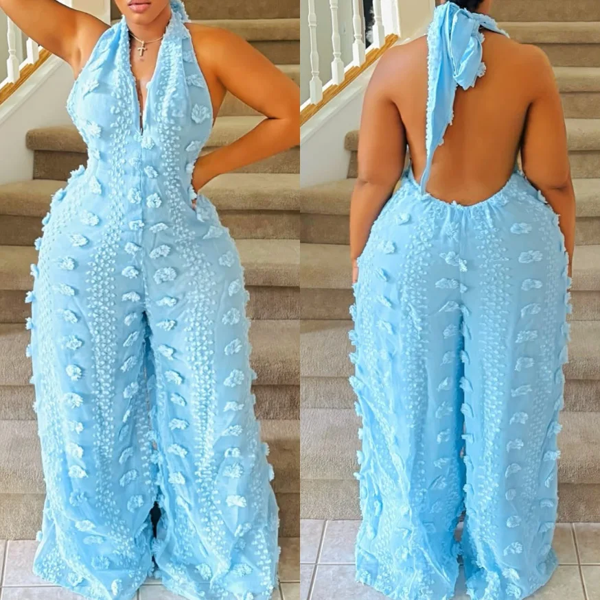 

Женские комбинезоны-ромперы однотонные, с V-образным вырезом на шее, без спинки, без рукавов, с завышенной талией, длинные, с широкими штанинами, свободного кроя, лето 2026