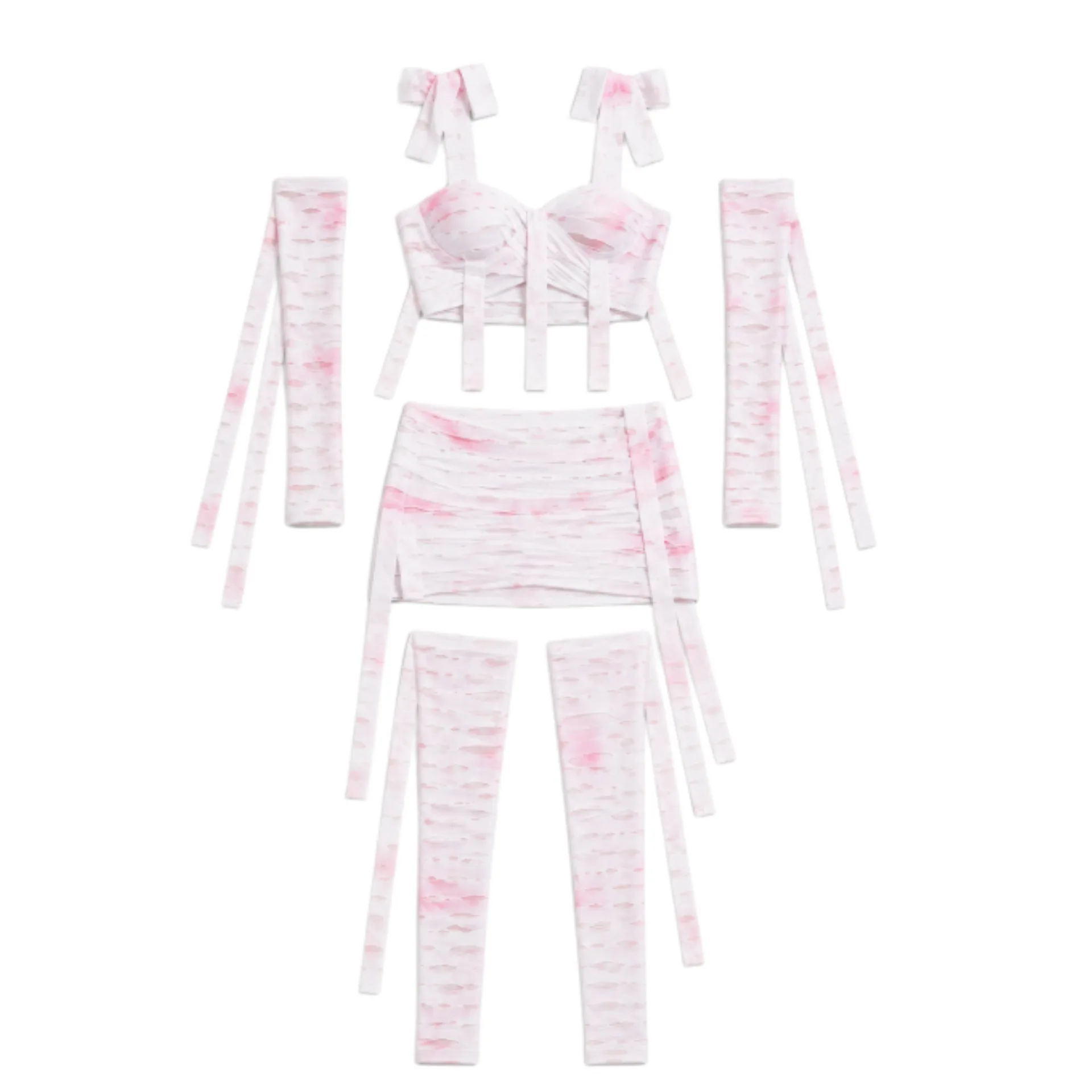 Damen-Kostüm mit rosa Blutfleck-Bandage, Horror-Zombie-Outfit, zerrissenes Wickelband-Design, Halloween-Horror-Cosplay-Party-Kostüm – Detail 5