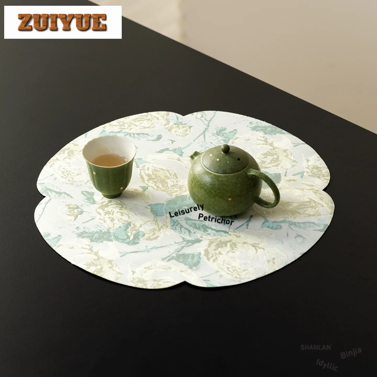 Brocade Embroidery Yellow Rose Tea Table Mats With Tea Cozies Zen Drink Coaster Dinner Table Cloth Mat Tea Items Decoration