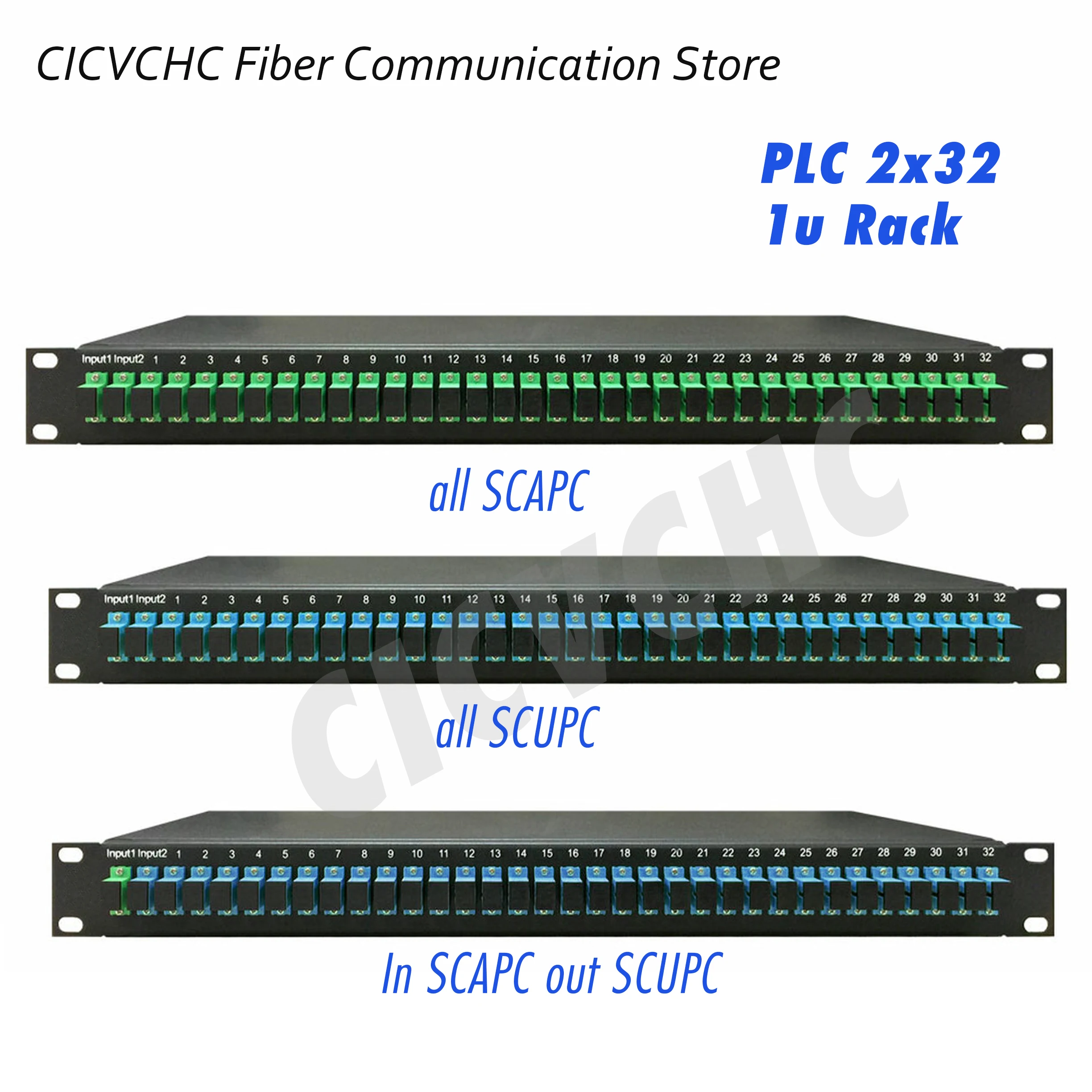 Optical Splitter 2×32 Rack Mounted ODF 1U Type Single Mode PLC Fiber Optic Splitter with SC Fiber Adapters