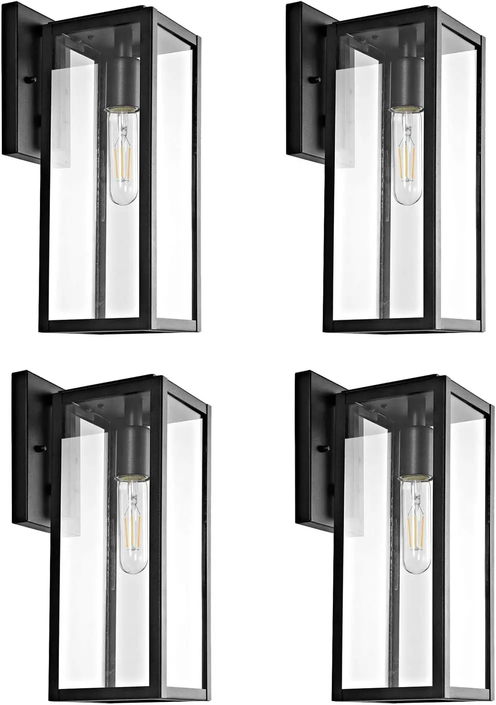 Wandlantaarn, 4-pack buitenwandkandelaar, aan de muur gemonteerd enkel licht, zwarte wandlamp