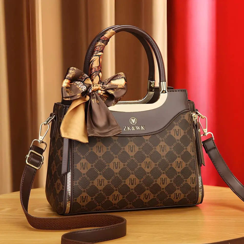 

Women Top-Handle Bags Unique Design Print Surface Handbag With Decorative Scarves Fashion Classics Lady Shoulder Crossbody Bag