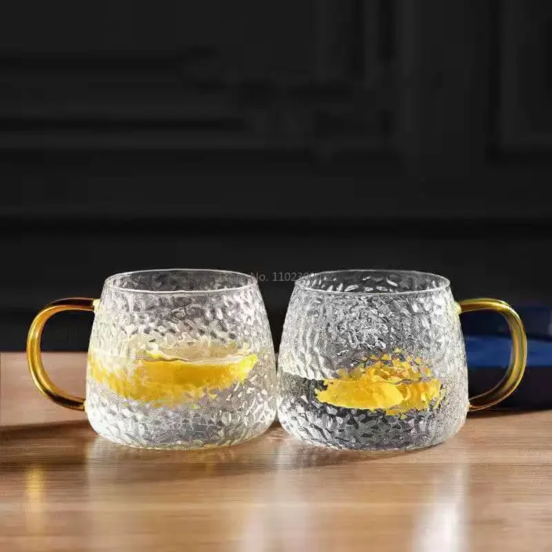 1/2/4/5PC Heat Resistant  Hammer Pattern Coffee Bear Cup Juice Glass Mug Temperature  Handle Tea Cup Household Drinking Cocktail