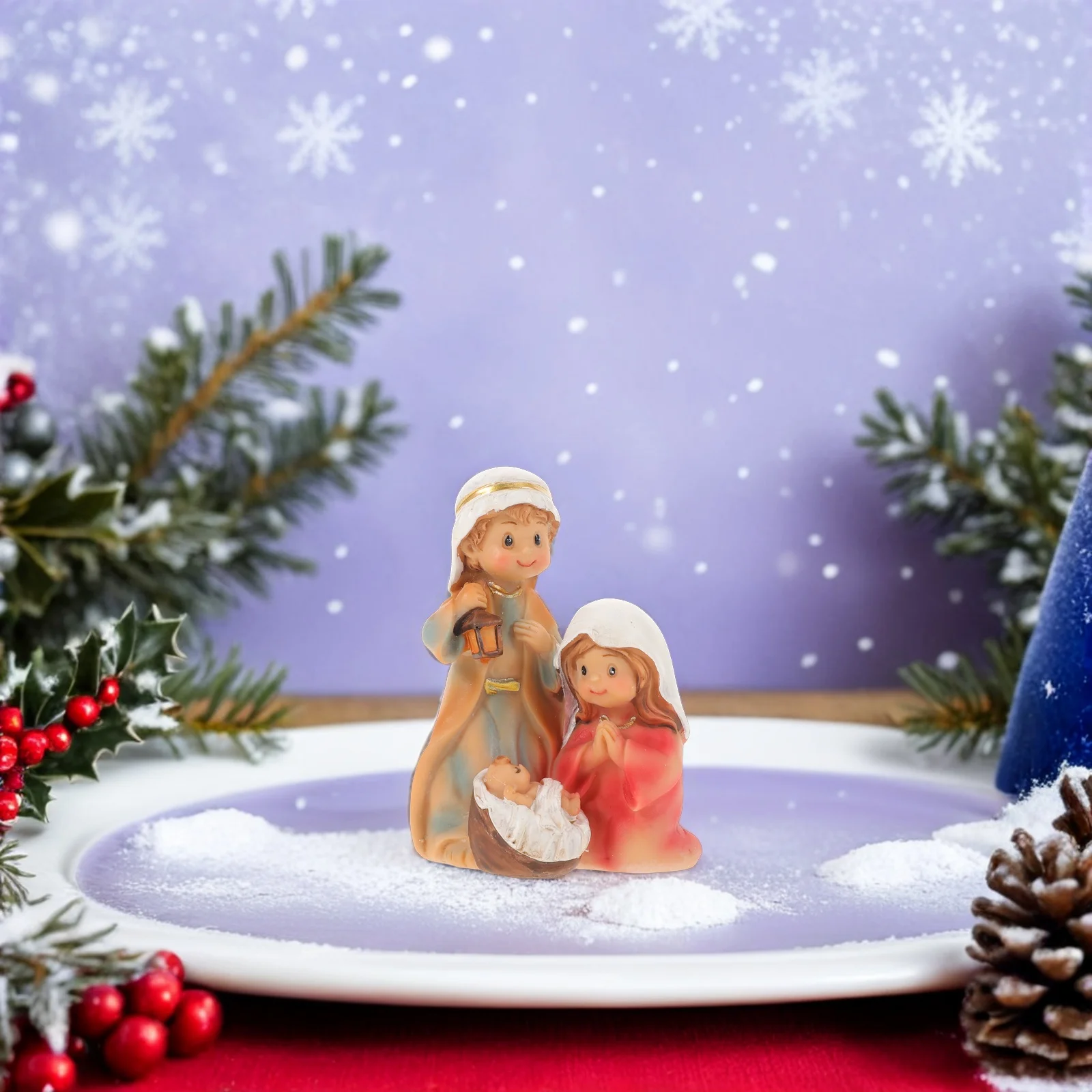 

1pcs Resin Family Statue Holiday Decoration Christmas Religious Tabletop Home Decor Centerpiece For Church Living Room Display