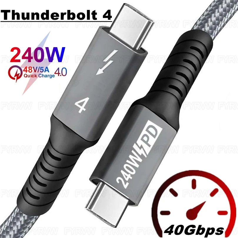 Cable USB tipo C Thunderbolt4 para ordenador portátil, cargador rápido de 40Gbps, 8K @ 60Hz, PD240W, 100W, para MacBook Pro, Samsung M1, Thunderbolt