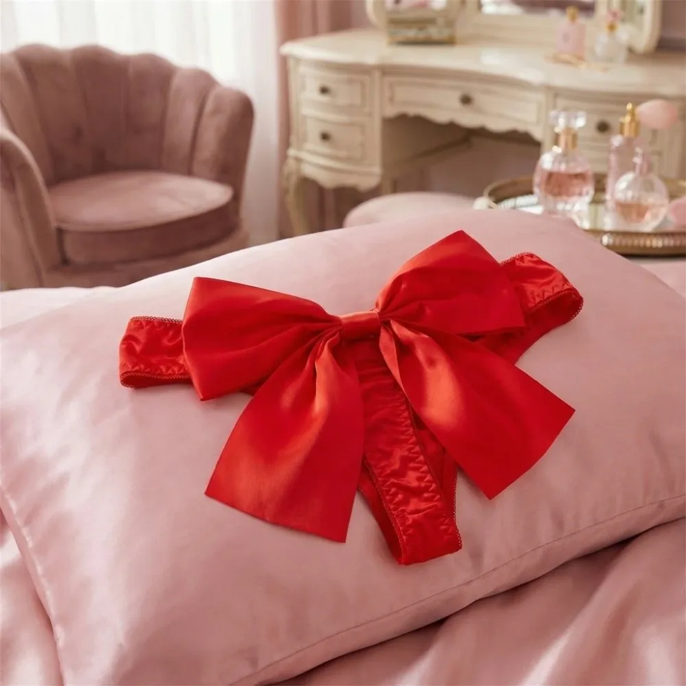 

Cute Low Waist Bow Ice Silk Panties Underwear Fashion Bowknot Briefs Women Traceless Lingerie Big Bow Underpants Home