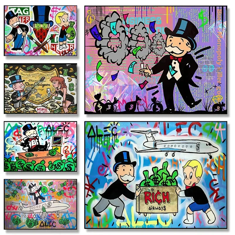 Alec Monopoly Canvas Painting Graffiti Millionaire Money Street Art Posters Prints Picture for Living Room Decor Cuadro No Frame