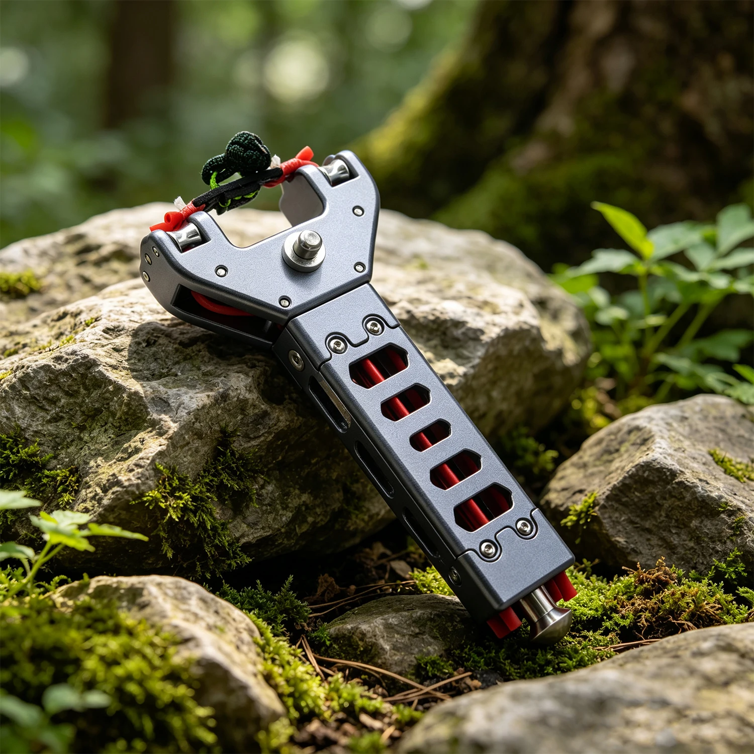 Premium Fast Auto-Loading Slingshot Aluminum Alloy Silver Long 5-Hole Hollow Carved with Pulley Tips for Outdoor Practice