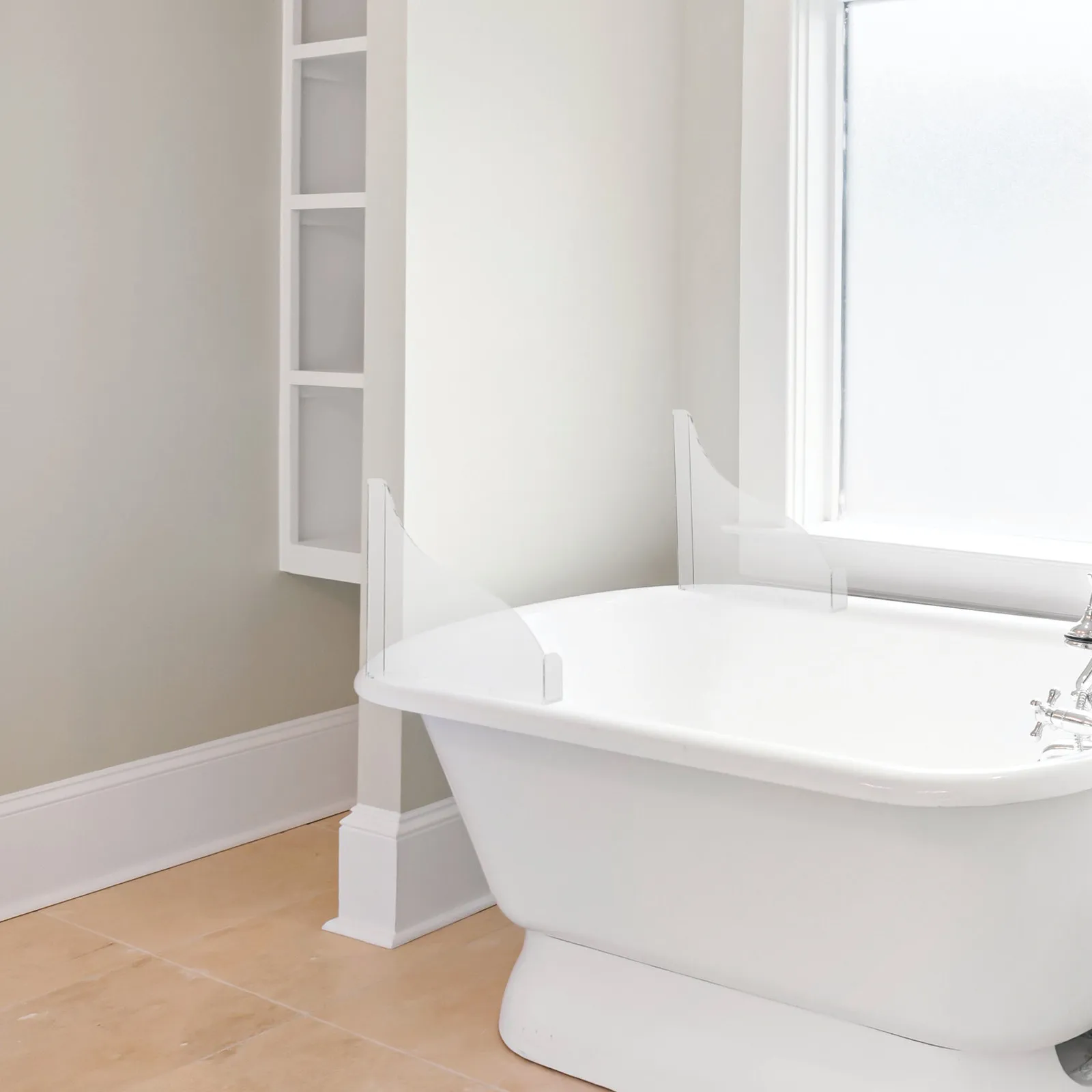1Set Acrylic Bathtub Splashing Guard Clear Waterproof Bathroom Safety Barrier for Tub Wall Gap Sealing Slip Prevention Adhesive
