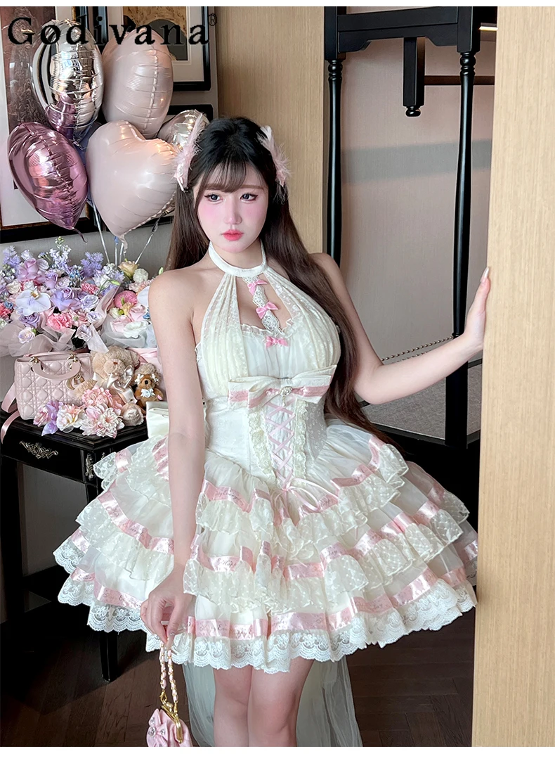 

Japanese Original Lolita Ballet Style Doll Feel Dress Sweet Cute Elegant Slim Sleeveless Halter Dress for Women