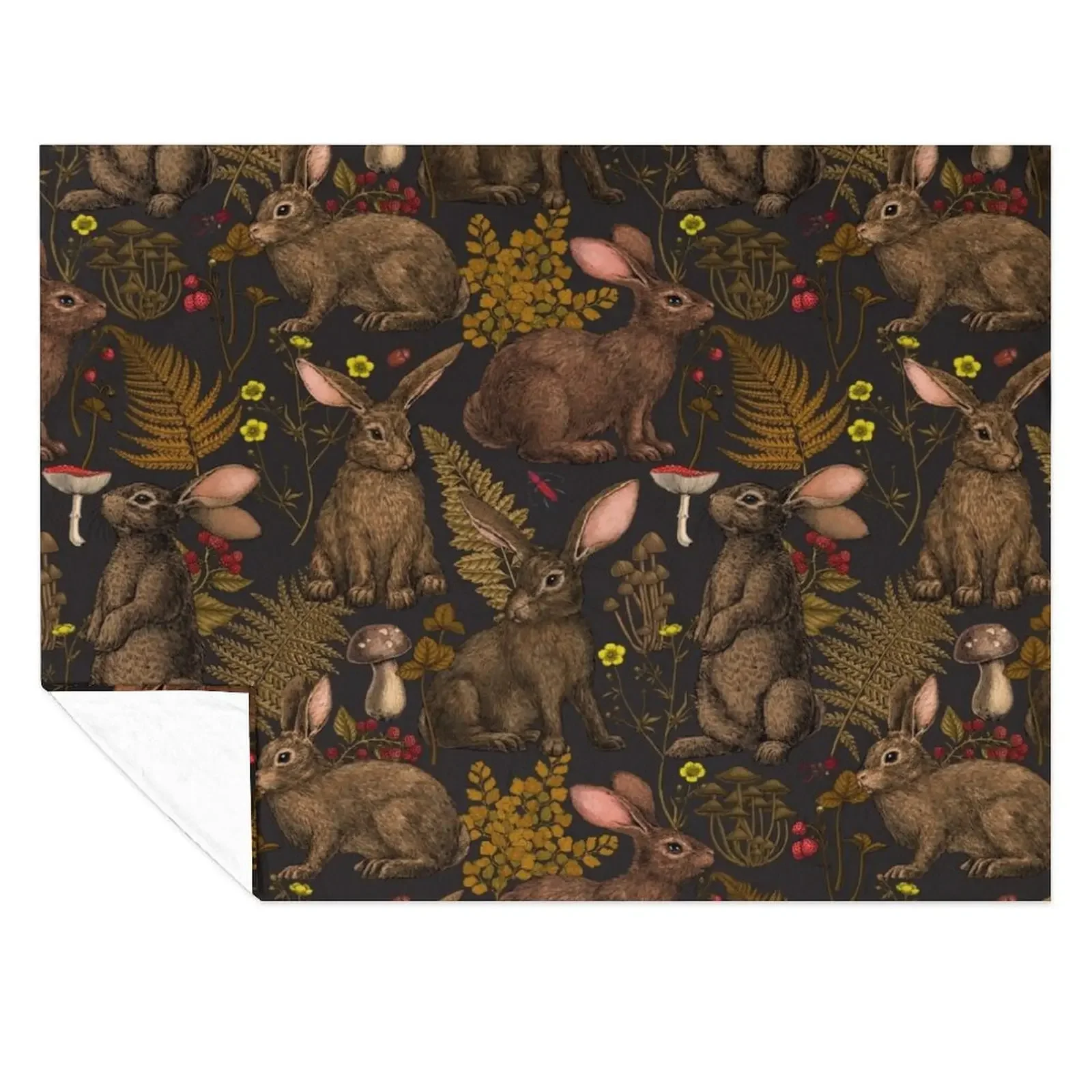 

Rabbits and woodland flora Throw Blanket Vintage Quilt Baby Winter beds Blankets