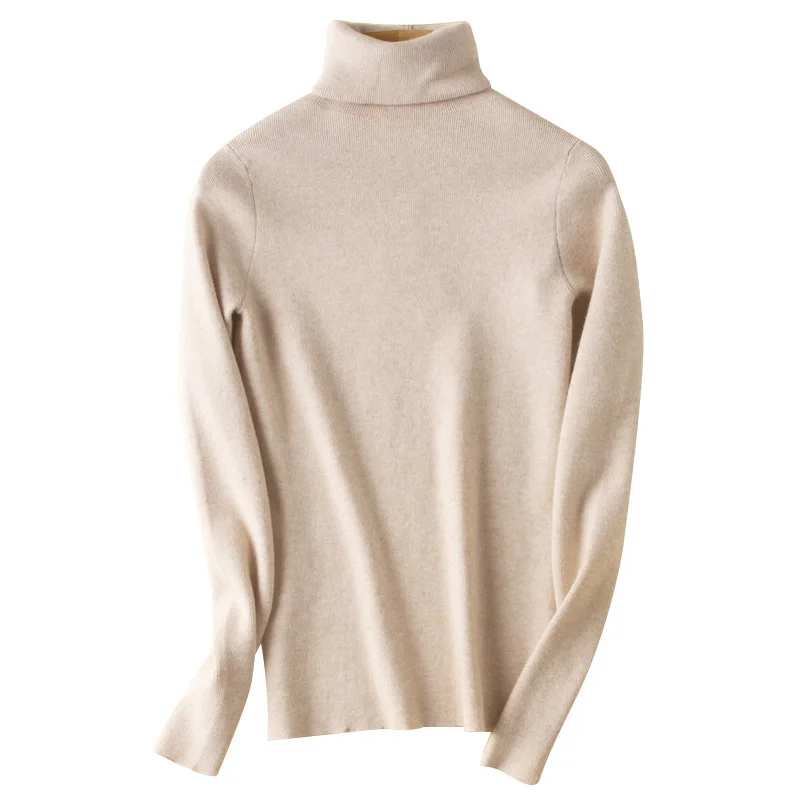 Women's high-neck sweater for autumn and winter 2025, pullover knitted top, ribbed, versatile base layer.