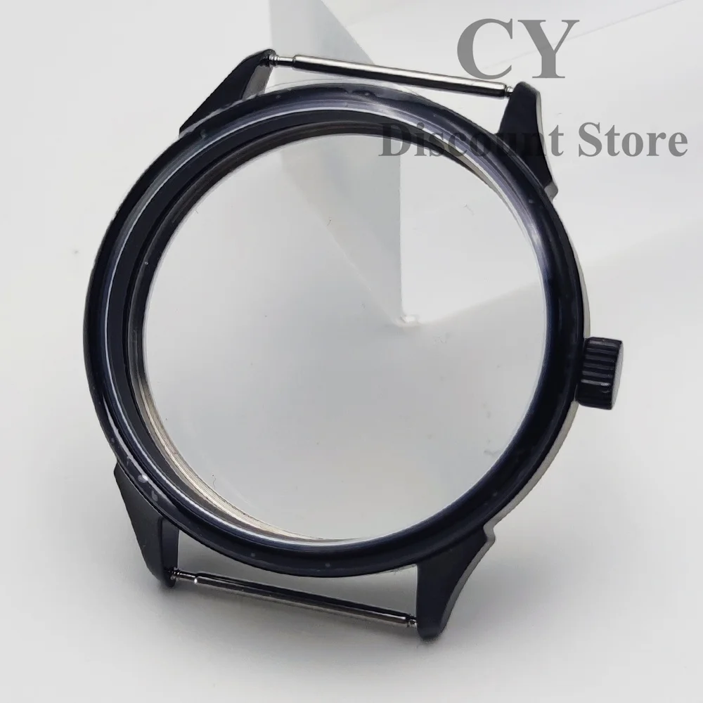 ETA6497 Watch Case 42mm Black Stainless Steel Watch Case fit ETA6497 6498 Seagull  ST3600 ST3620 ST36 Movement