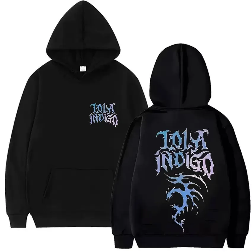 Sudadera con capucha Lola Indigo Tour Merch – Ropa gráfica con estampado de fuente de metal negro y espina para fanáticos de la música Sudaderas con capucha para mujeres y hombres