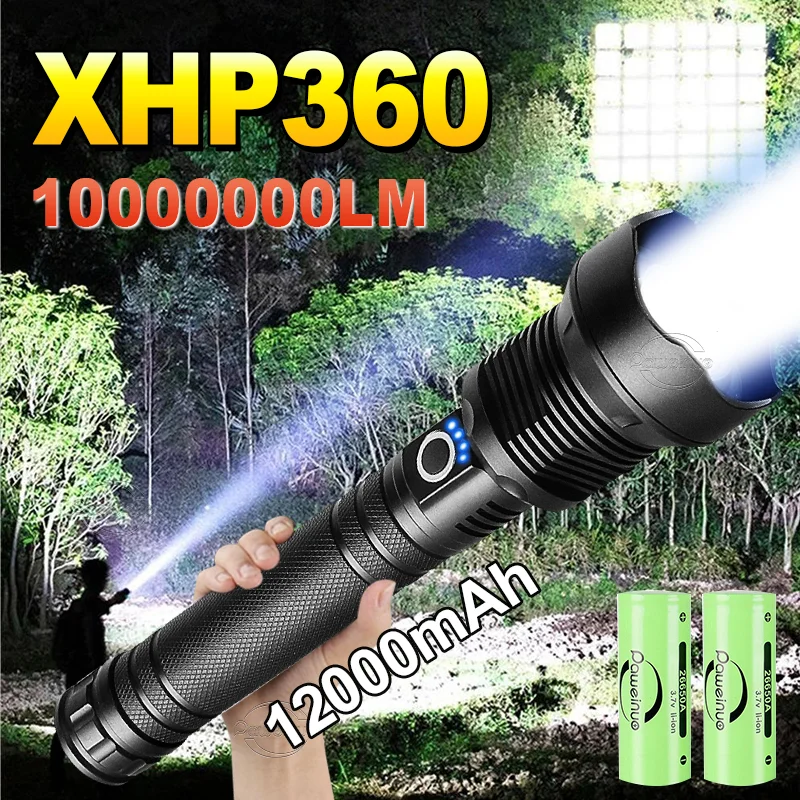 High power XHP360 led Flashlight Rechargeable Lamp Ultra Powerful Tactical Flashlight Torch Outdoor Camping Lantern Self defense