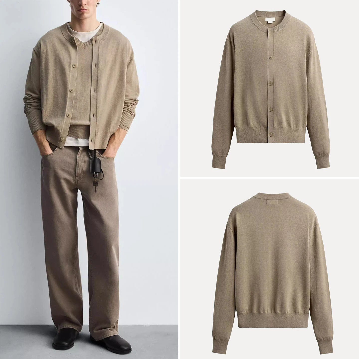 

Autumn 2025 Men's Faion Versatile Casual Loose Long Sve Color Open Cardigan Comfortable Breathable Knitted Sweater