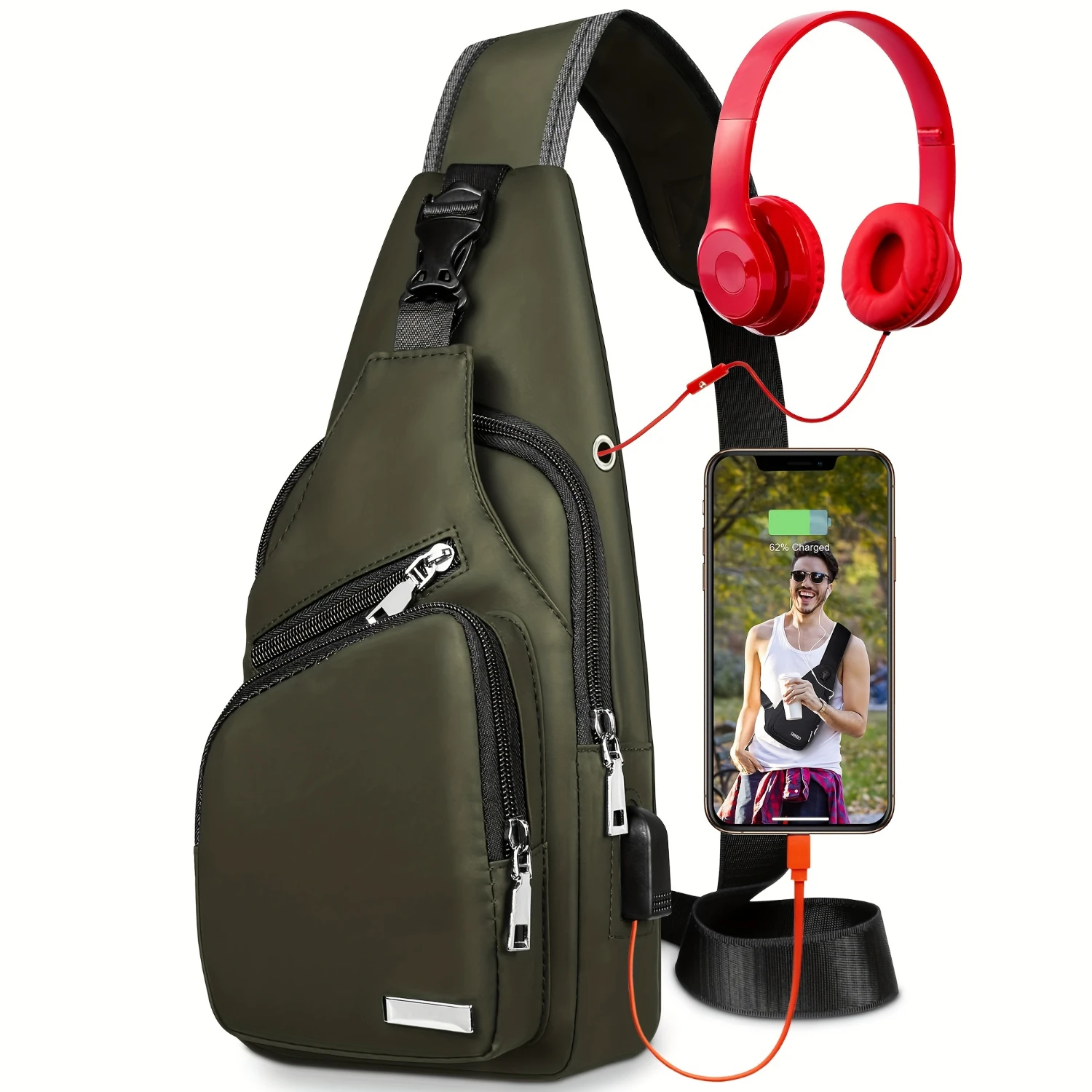 

1Pcs Waterproof Sling Bag Crossbody Backpack for Men Women Sling Backpack Hiking Daypack Multipurpose Cross Body Chest Bag (Army
