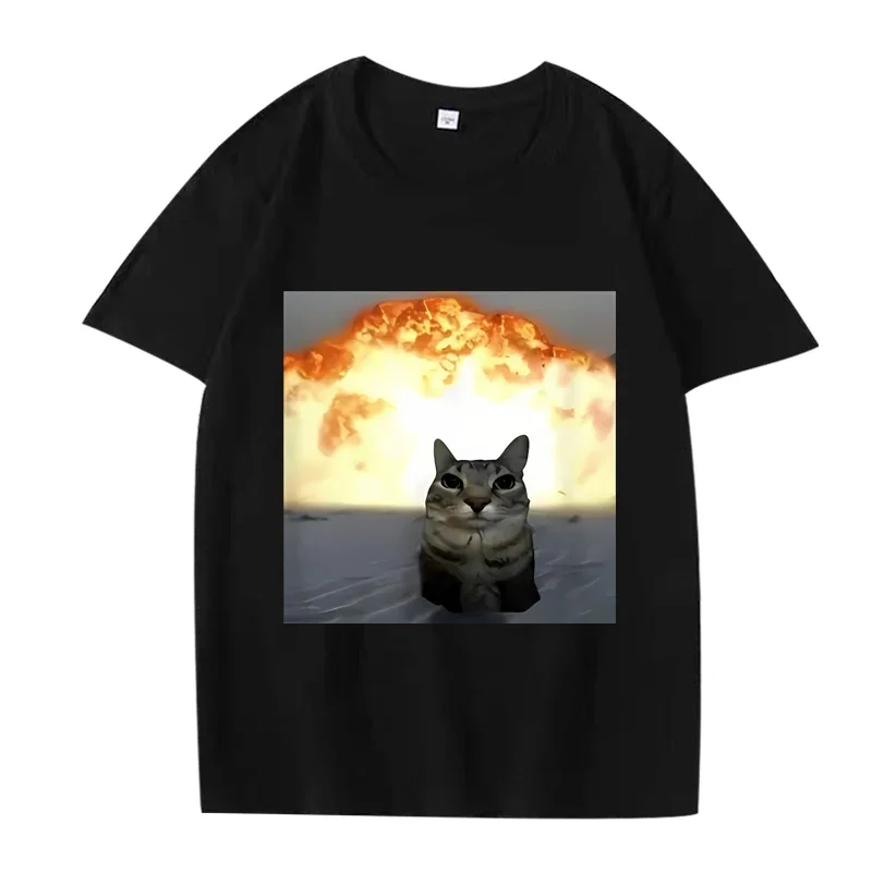 

Whimsical Cat Explosion T Shirt 2026 New Funny Cat Meme Graphic 100% Cotton Women Unisex Oversized Heavyweight Harajuku Tops