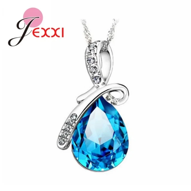 Luxury Simple Water Drop Pendant Necklace 925 Sterling Silver Crystal Necklace Jewelry For Women Drop Shopping