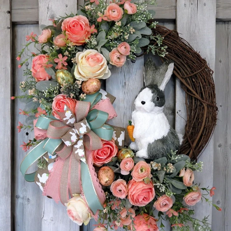 

Easter Bunny Wreath For Front Door Or Wall Artificial Rabbit Egg Wreath Spring Wreath Easter Decor Outdoor Indoor Hanging Wreath