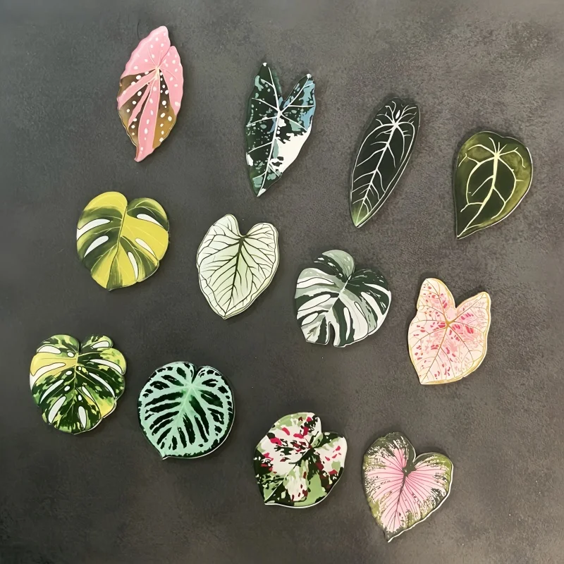 12 imanes de nevera con diseño nórdico, decoración para el hogar, imanes magnéticos de plantas Begonia y Monstera Deliciosa para regalos de amigos