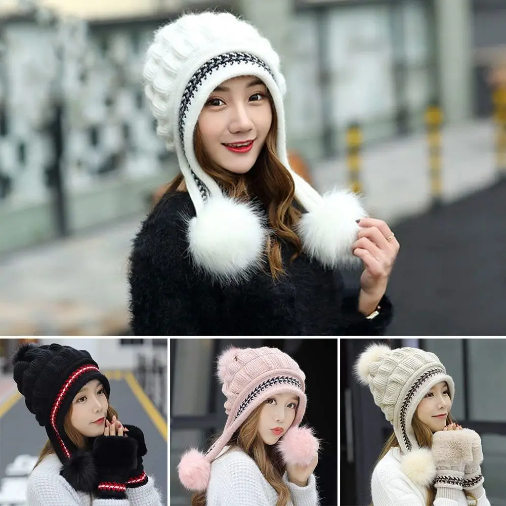 Velvet Warm Winter Hat Thickened Kawaii Knitted Cap Cute Ear Protection Cap for Women
