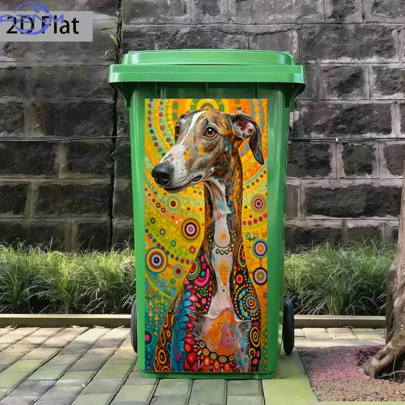 2D Pattern Printed Kitchen Trash Can Sticker, 37X82 Cm, Colorful Greyhound Beauty, Themed Kitchen Home Decor Wall Paper, Self