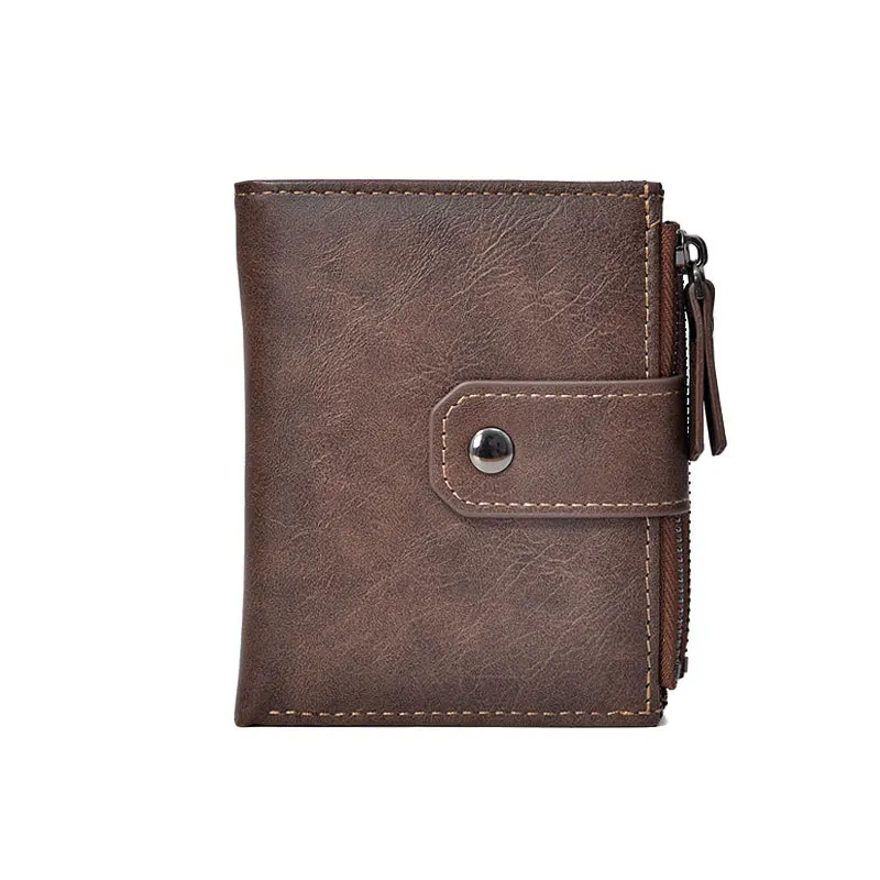 Anti-Theft Slim Leather Wallet For Men RFID Blocking Business Travel Vintage Zipper Billfold Premium Money Organizer