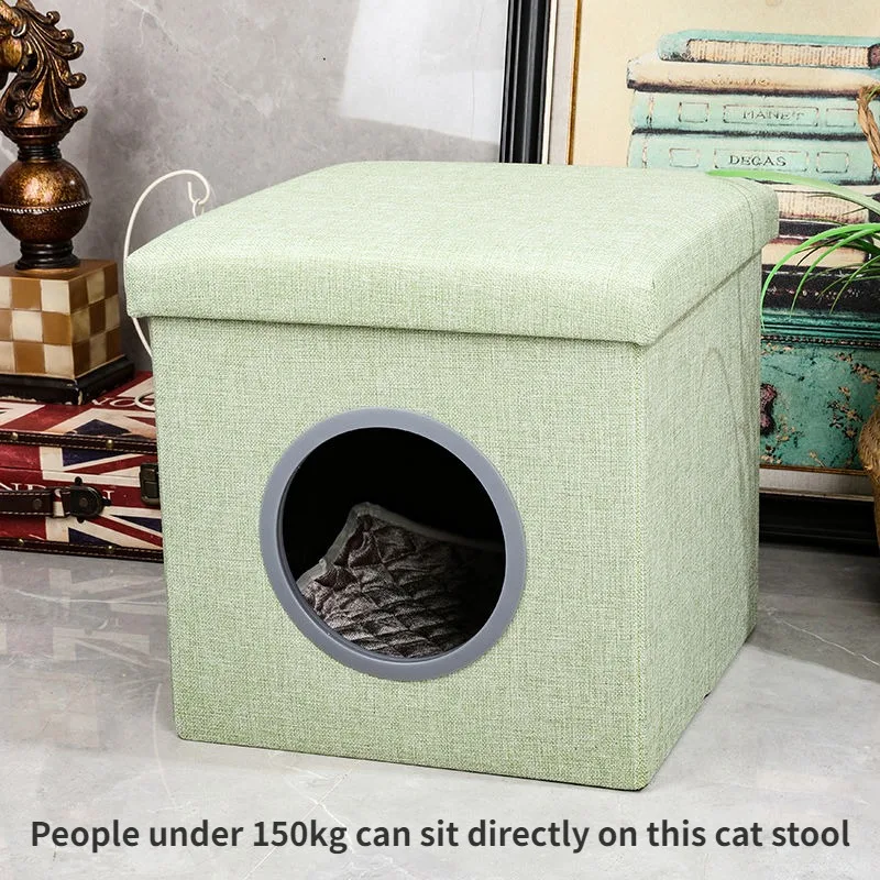 

Stools Cat Nest 4 Seasons Universal Closed Type Cat Shared Solid Wood Cat Rabbit House Warm Luxury Dog Nest Ottomans Furniture