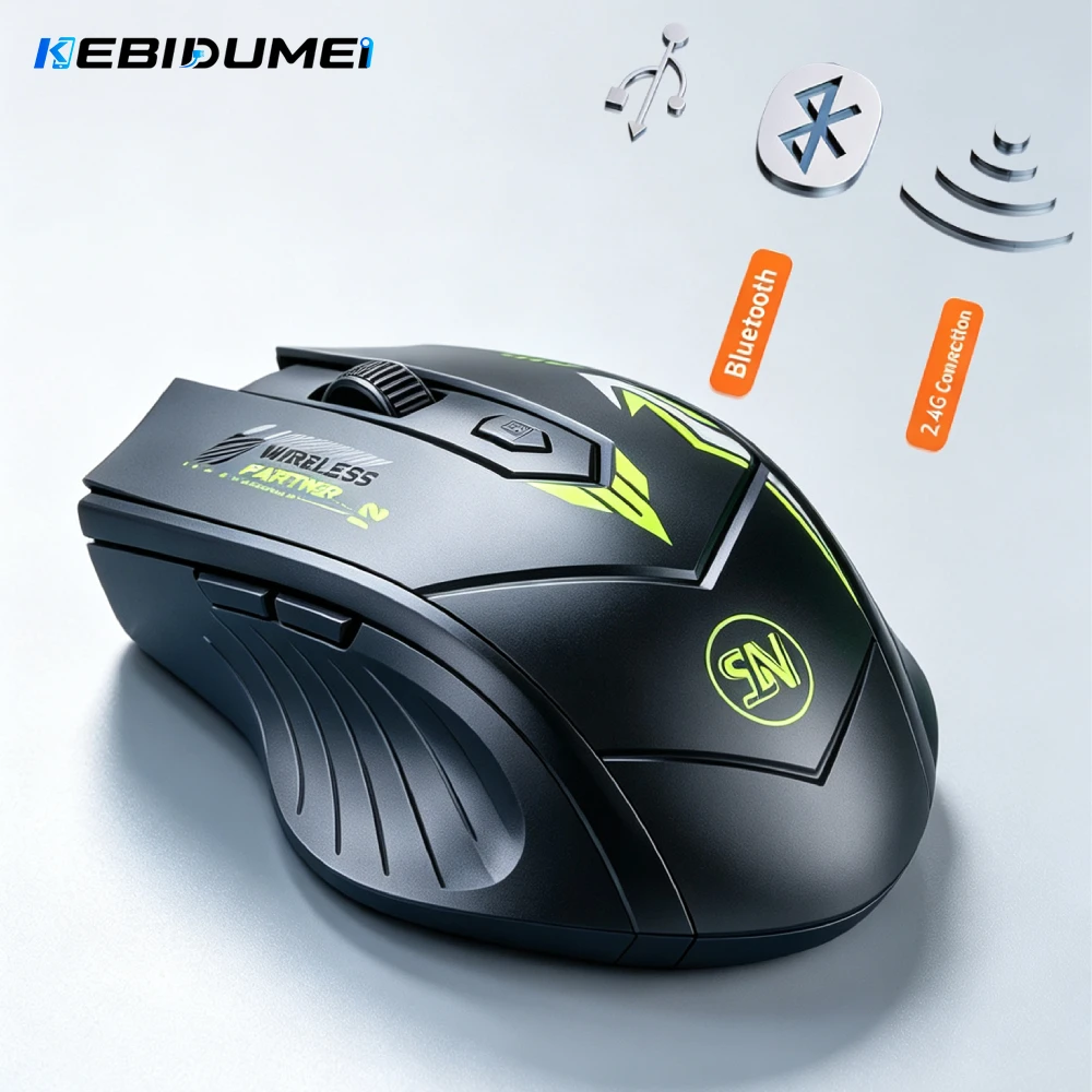 Mouse Sem Fio KEBIDUMEI Bluetooth 5.4 2.4G de Dupla Função, 6 Botões, Mouse Gamer Recarregável para E-Sports, 1600DPI, Mouse para PC
