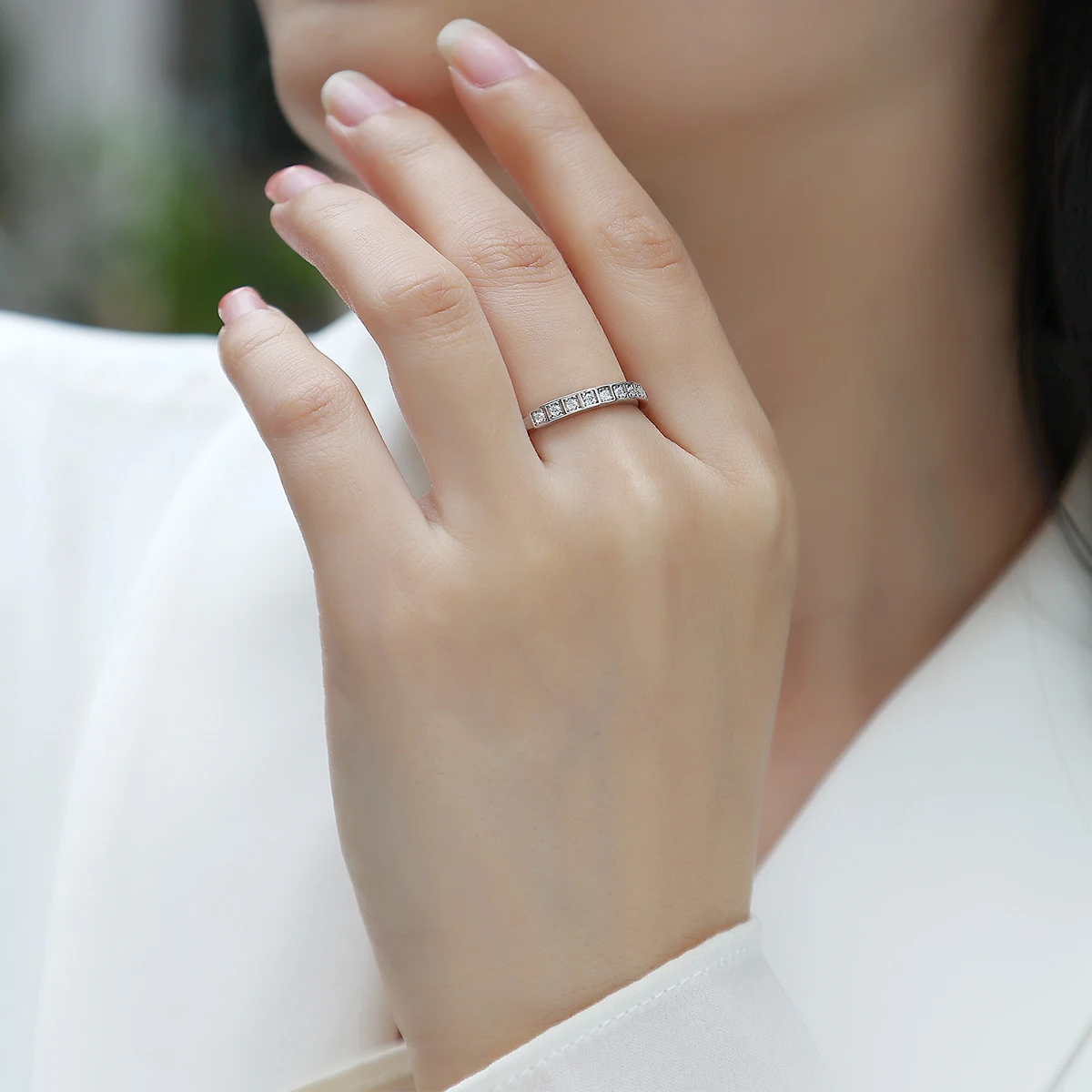 1 قطعة خاتم مويسانيتي 925 فضة 18K مطلية بالذهب إعداد مربع تصميم بسيط التراص هدية تأتي مع شهادة GRA