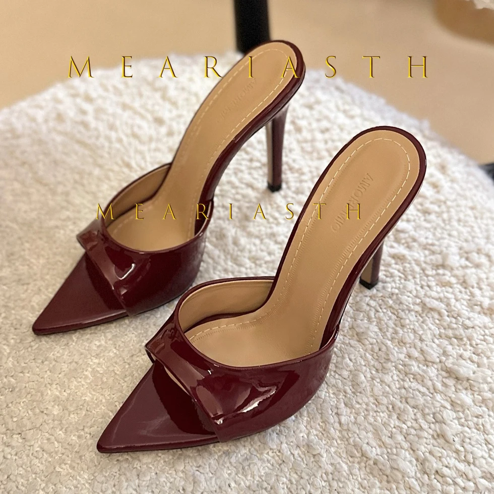 

Новые летние женские босоножки из лакированной кожи на тонком каблуке, шлепанцы на высоком каблуке-шпильке, босоножки без шнуровки на высоком каблуке с острым носком и открытым носком