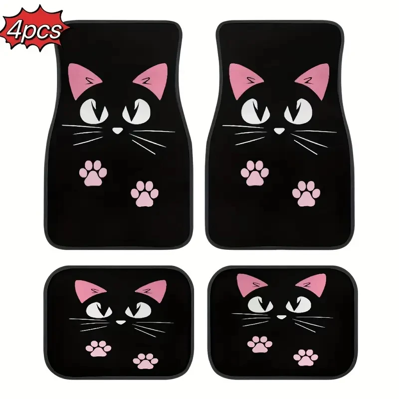 4 PCS Car Retro Cartoon Cat Black Nordic Windmill Carpet Four-piece Anti-fouling Floor Mat view 5