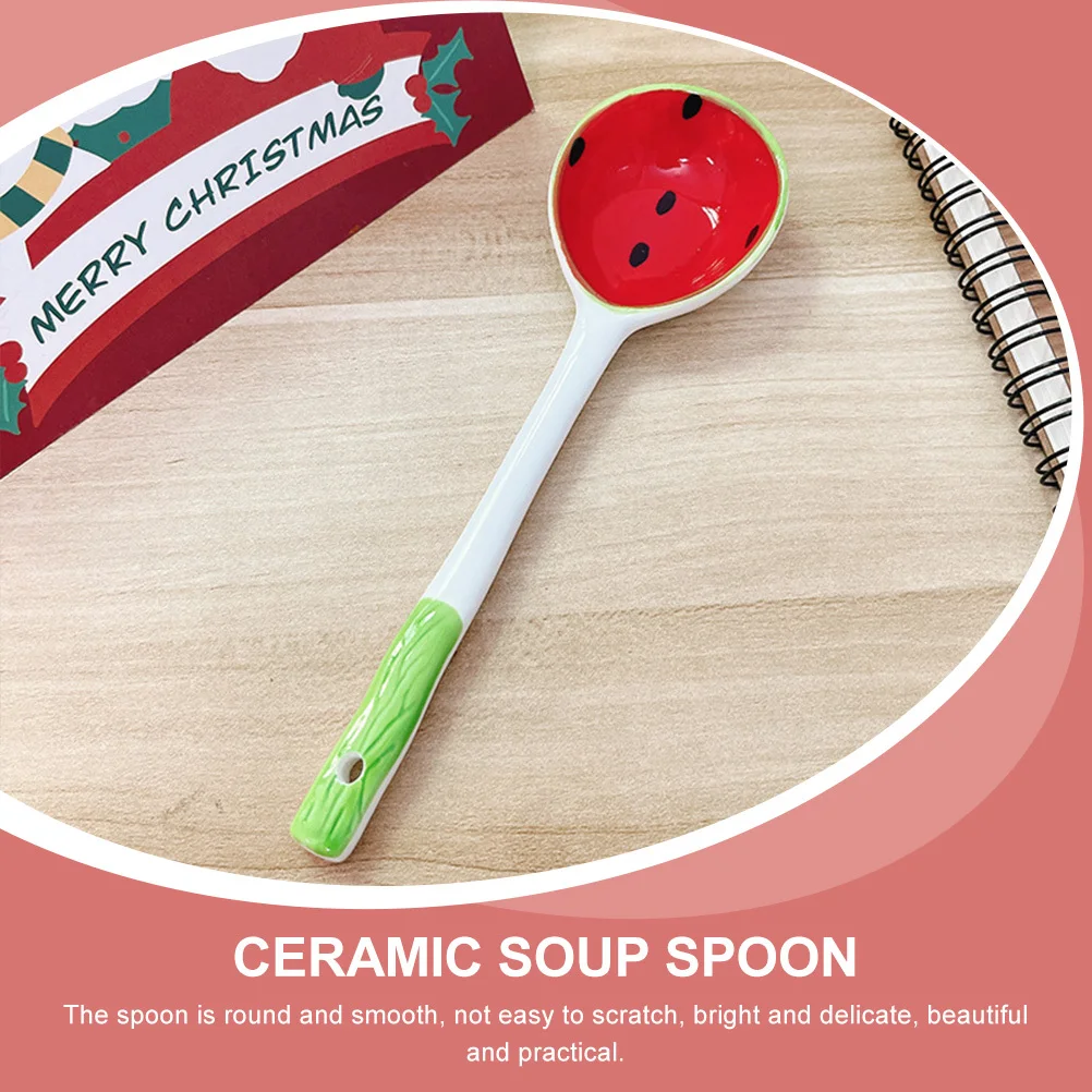 2 قطعة تصميم الفاكهة السيراميك ملاعق الحلوى خفيفة الوزن الآيس كريم كعكة ملاعق حواف ناعمة مصقول أدوات المائدة المنزلية