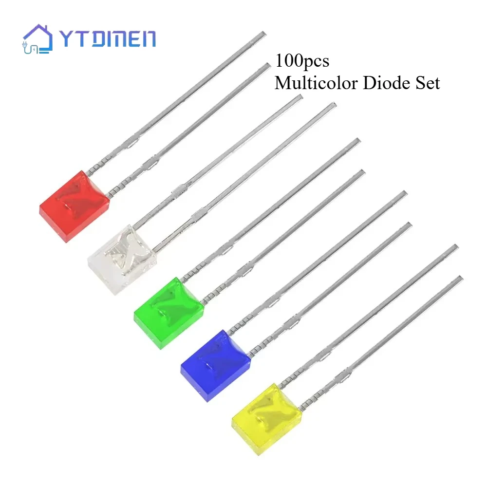 100PCS Square LED Diode Kit 2x3x4/2x5x7MM LED Diode 5 Color Indicator Light LED Electronic Components Led Lights Diodes Kit Set