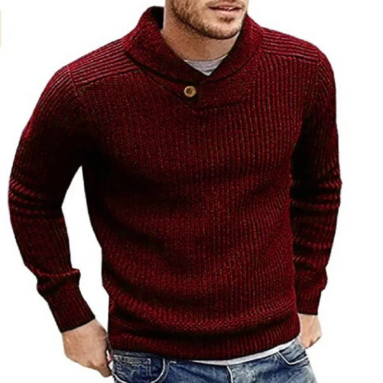 Autumn and Winter New Men's Casual Pullovers Lapel Knitted Sweater Slim-fitting Versatile Fashion Sweater