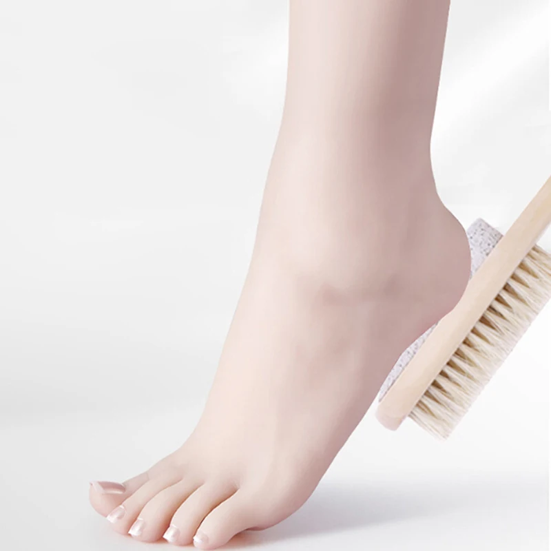 1PCS Foot Care Bristle Scrub Brush Wooden Handle Pumice Stone Remove Dead Skin