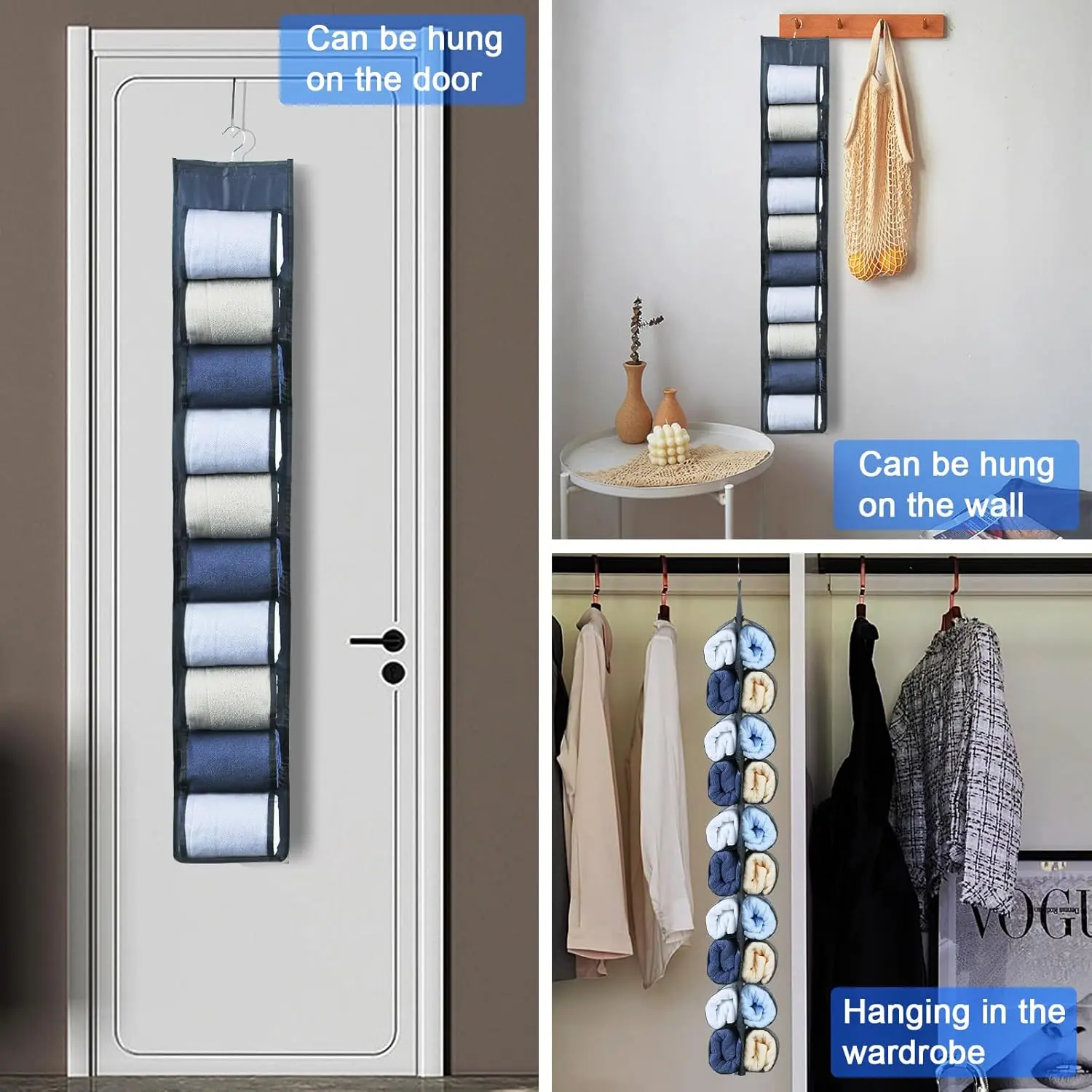 Organisateur de placard suspendu à 20 poches pour leggings, pantalons et jeans - Gris