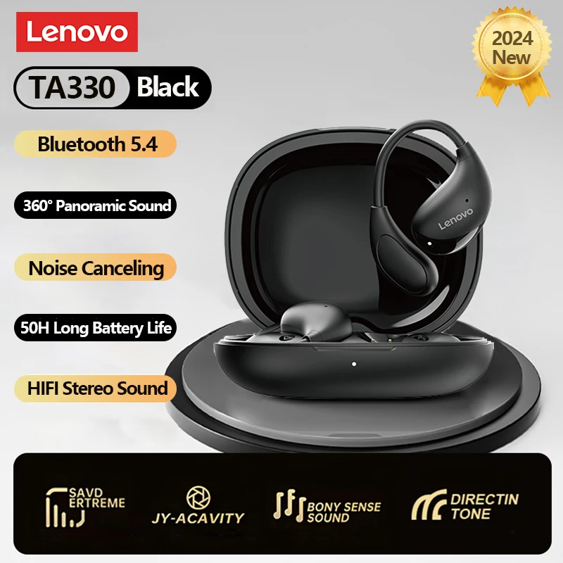 New Lenovo TA330 OWS Bluetooth 5.4 Earphone Low Latency Dual Mode Gaming Headset 20H Long Battery Life Sports Headphone With Mic